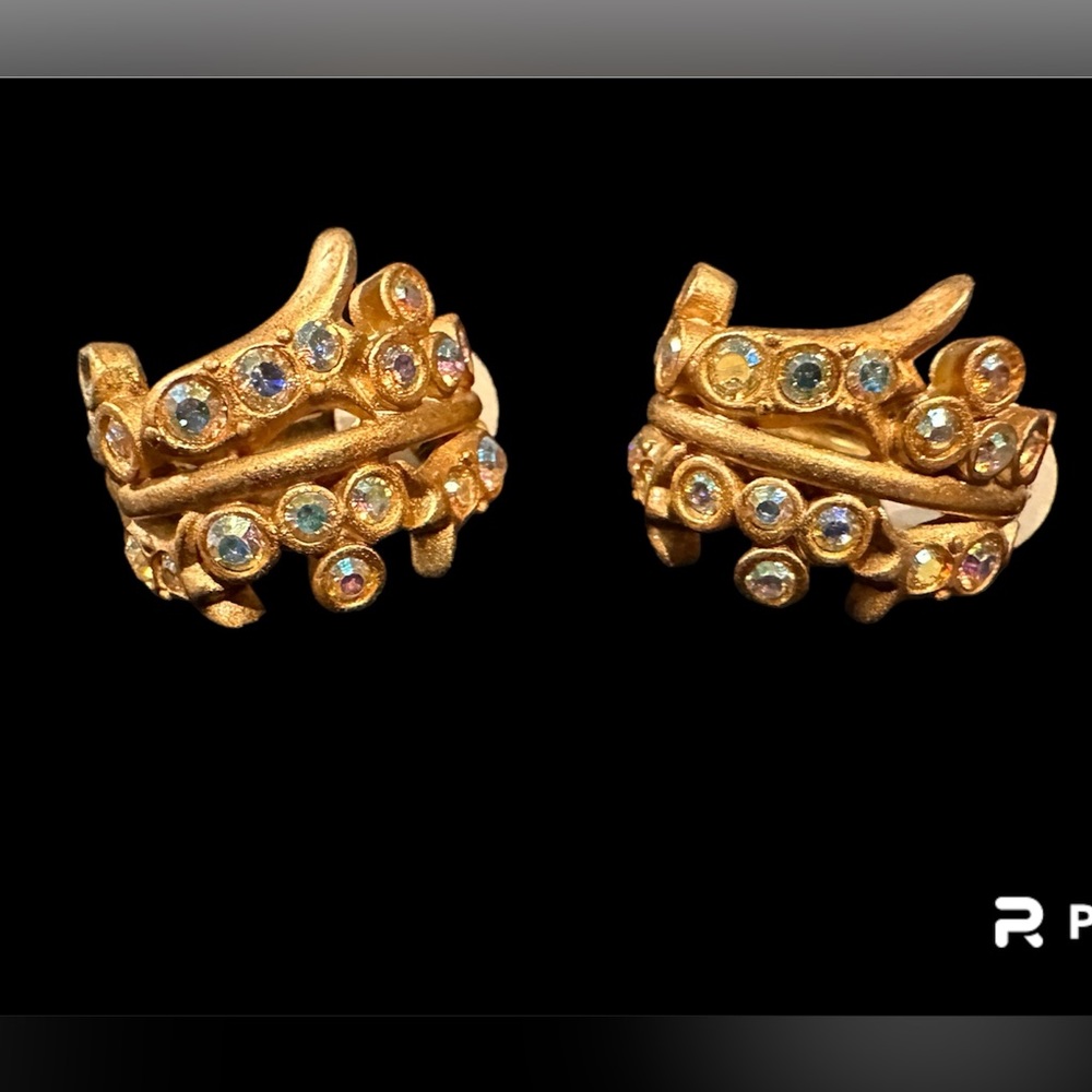 Vintage Givenchy Goldtone Iridescent rhinestone earrings.